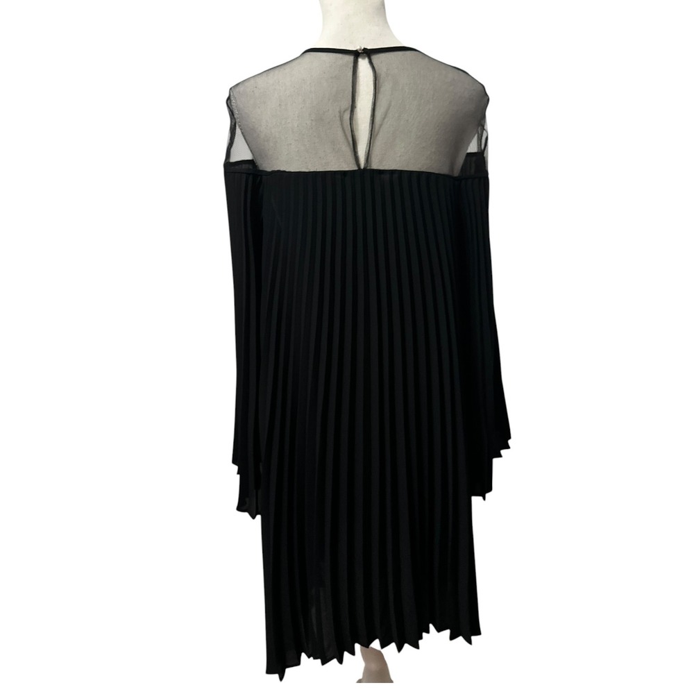 DELFI Collective Black Pleated Mesh Yoke Bell Sleeve Mini Dress XS Cocktail - Picture 3 of 7